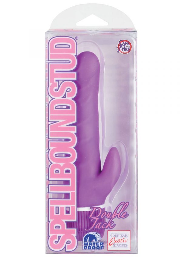 Spellbound Stud Double Jack Multispeed Realistic Vibrator With Clit Stimulator Waterproof Purple 4.75 Inch