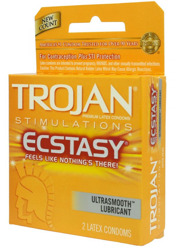 Trojan Condom Stimulations Ecstasy Lubrciated 2 Pack