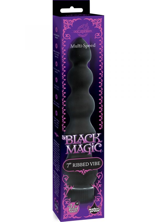 Black Magic Ribbed Vibe Waterproof 7 Inch Black