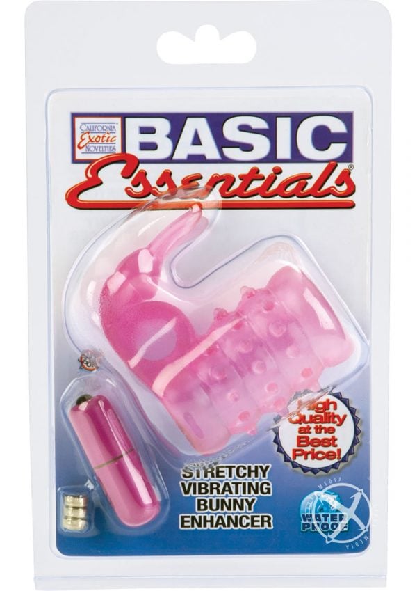 Basic Essentials Stretchy Vibrating Bunny Enhancer Waterproof Pink