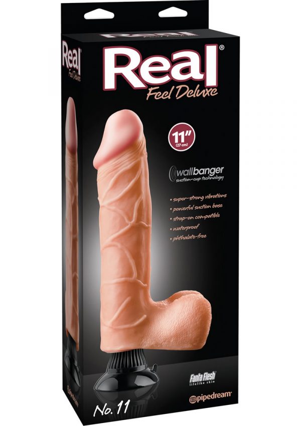 Real Feel Deluxe No 11 Wallbanger Vibrating Dildo Waterproof Flesh 11 Inch