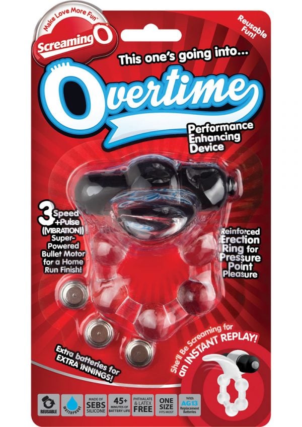 Overtime Silicone Vibrating Cockring Waterproof Black
