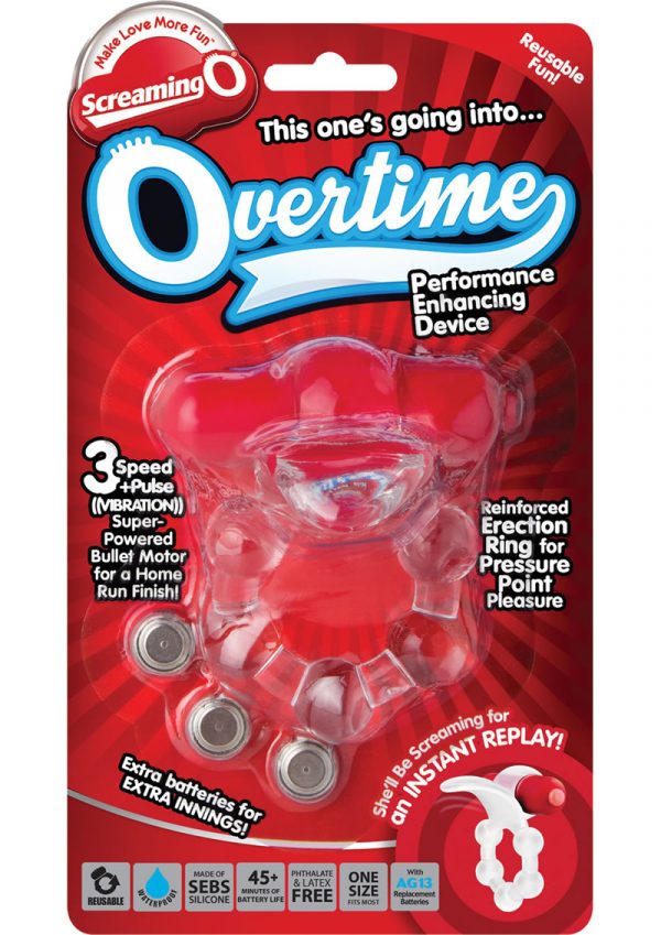 Overtime Silicone Vibrating Cockring Waterproof Red
