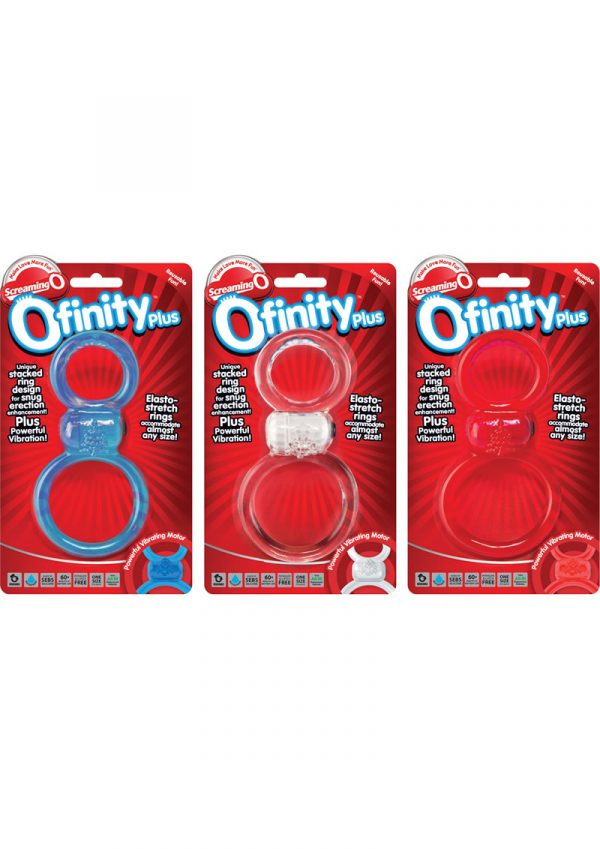 Ofinity Plus Super Stretch Vibrating Double Silicone Cockring Waterproof Assrt Colors 6 Each Per Box