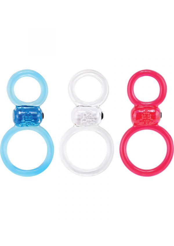 Ofinity Plus Super Stretch Vibrating Double Silicone Cockring Waterproof Assrt Colors 6 Each Per Box