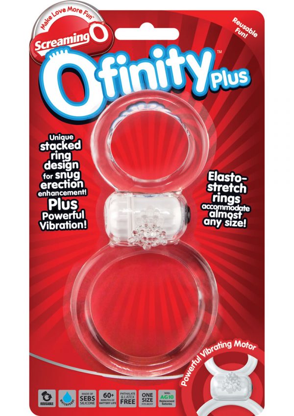 Ofinity Plus Super Stretchy Vibrating Double Silicone Cockring Waterproof Clear
