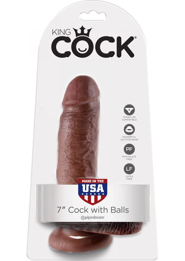 King Cock Realistic Dildo With Balls Brown 7 Inch