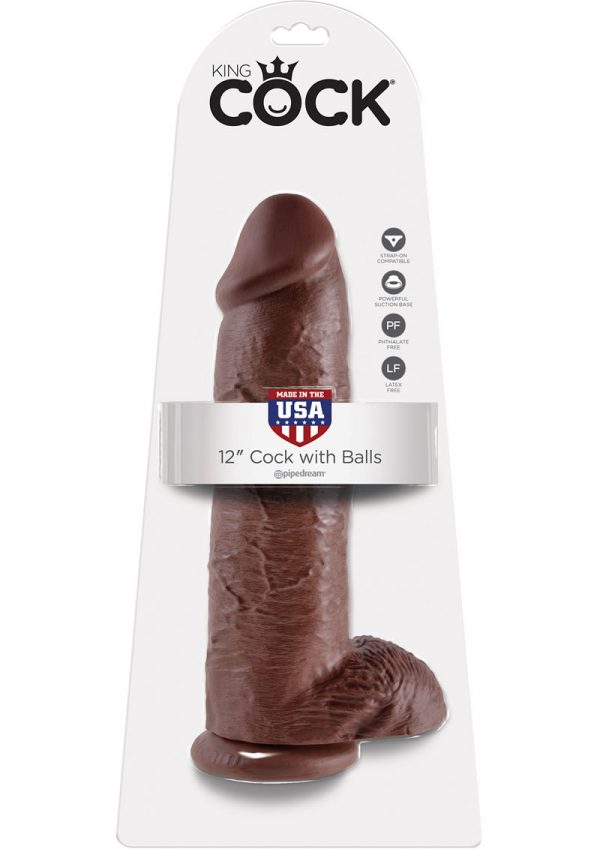 King Cock Realistic Dildo With Balls Brown 12 Inch