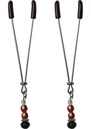 Sex And Mischief Ruby Black Adjustable Nipple Clips With Beads