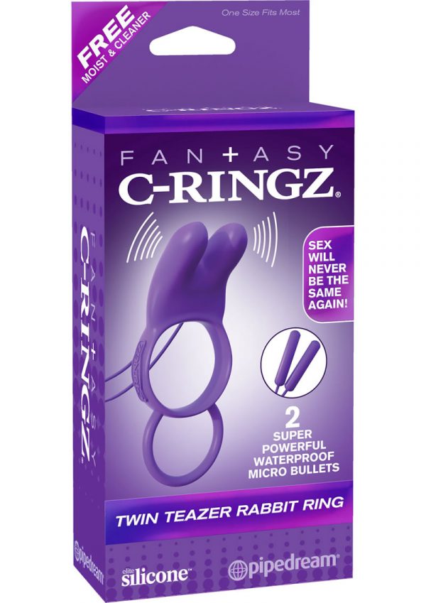 Fantasy C Ringz Twin Teazer Rabbit Ring Vibrating Silicone Cockring Waterproof Black