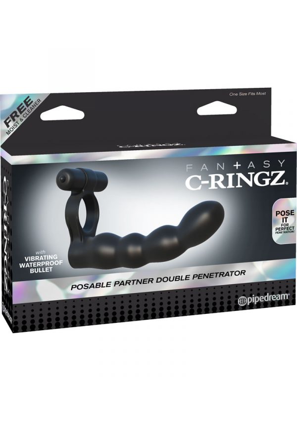 Fantasy C Ringz Posable Partner Silicone Double Penetrator Cockring Waterproof Black