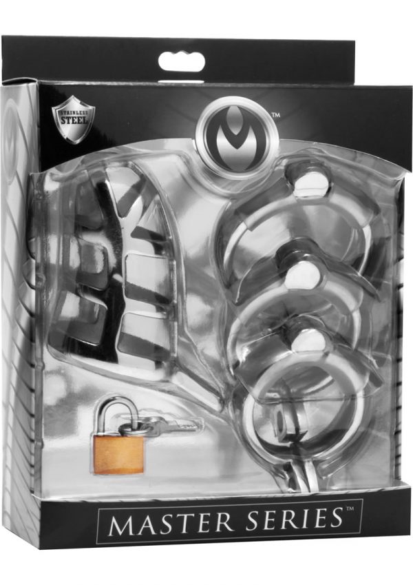 Master Series Detained Stainless Steel Locking Chastity Cage Metal