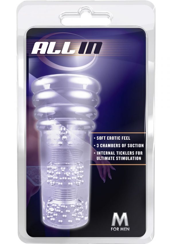 M For Men All In Stroke Sleeve Masturbator With Ticklers Clear 6 Inch