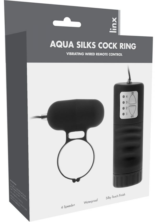Linxs Aqua Silks Cock Ring Vibrating Wired Remote Control Waterproof Black