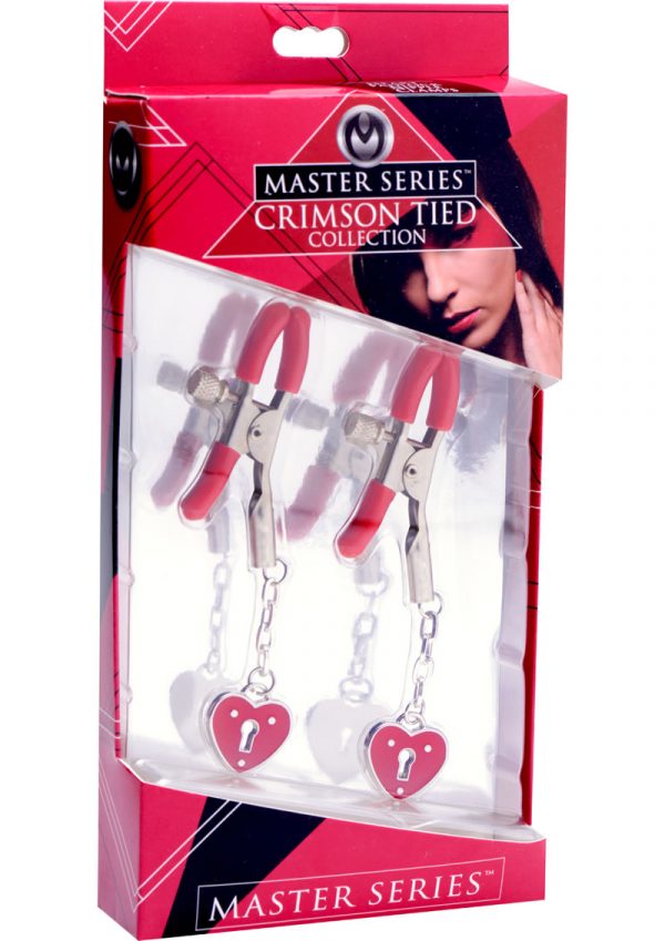 Master Series Charmed Heart Padlock Nipple Clamps Red