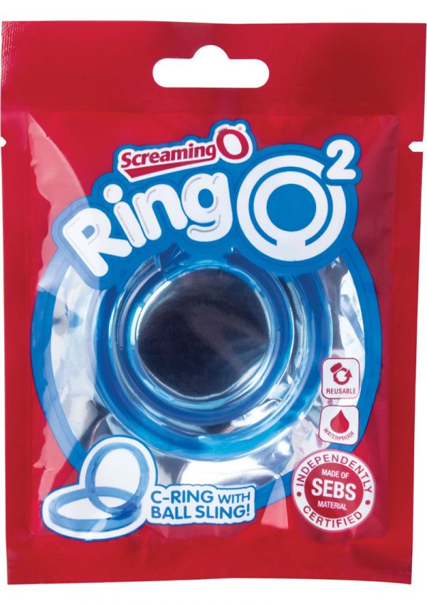 RingO 2 Cockring With Ball Sling Waterproof Blue 12 Each Per Box