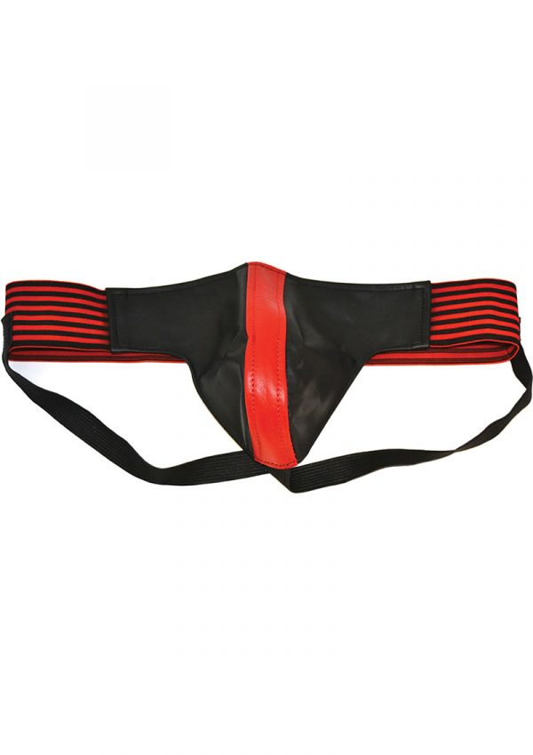 Rouge Leather Jock Strap With Stripes Red And Black Small