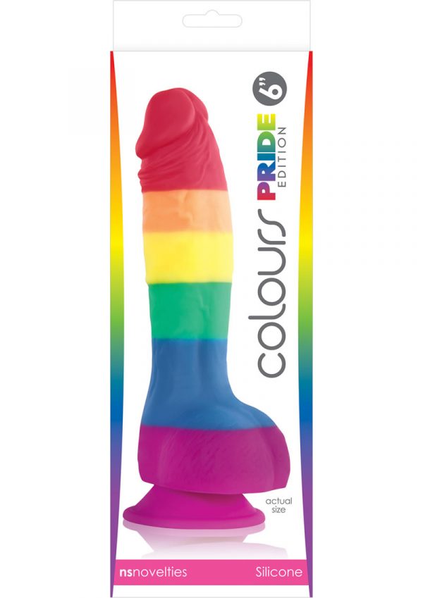 Colours Pride Edition 6in Rainbow Silicone Dildo With Balls Realistic Non-Vibrating Suction Cup Base