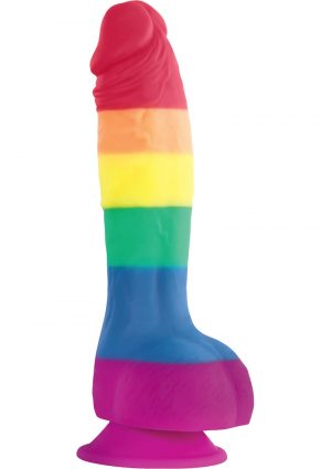 Colours Pride Edition 6in Rainbow Silicone Dildo With Balls Realistic Non-Vibrating Suction Cup Base