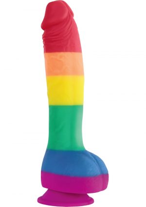 Colours Pride Edition 8in Rainbow Silicone Dildo With Balls Realistic Non-Vibrating Suction Cup Base