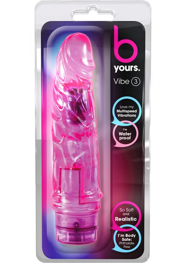 B Yours Vibe 03 Realistic Jelly Vibrator Waterproof Purple 7.25 Inches