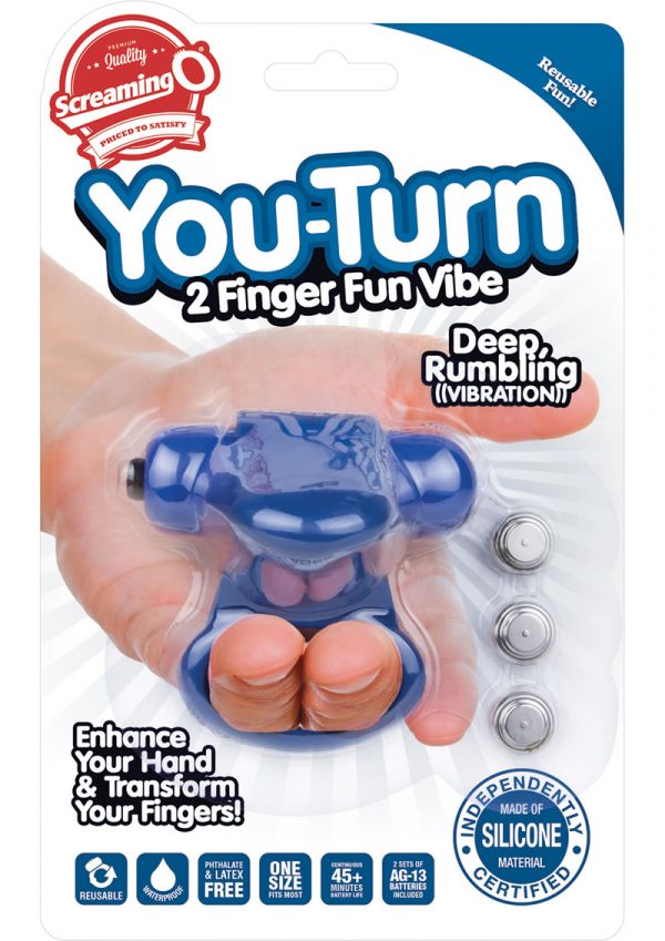 You Turn 2 Finger Vibe Silicone Ring Waterproof Blueberry