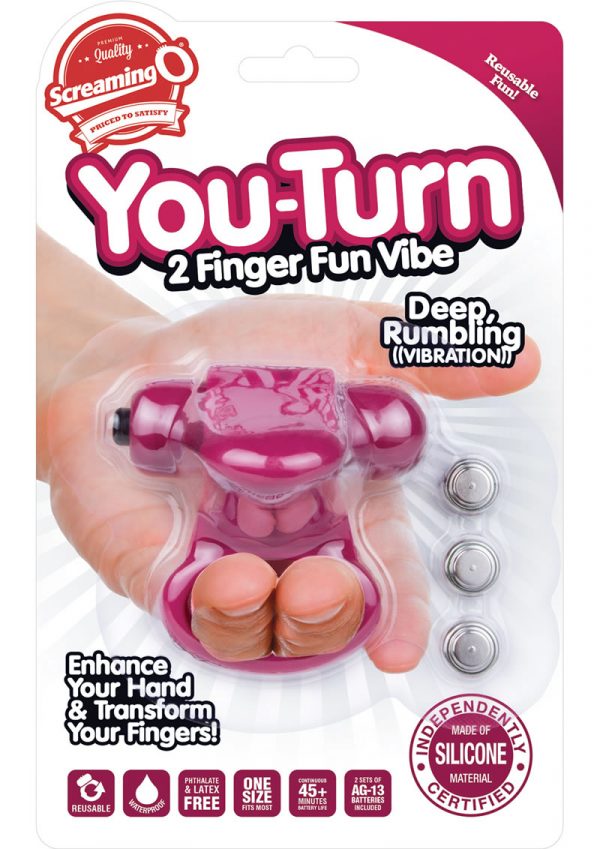 You Turn 2 Finger Vibe Silicone Ring Waterproof Merlot