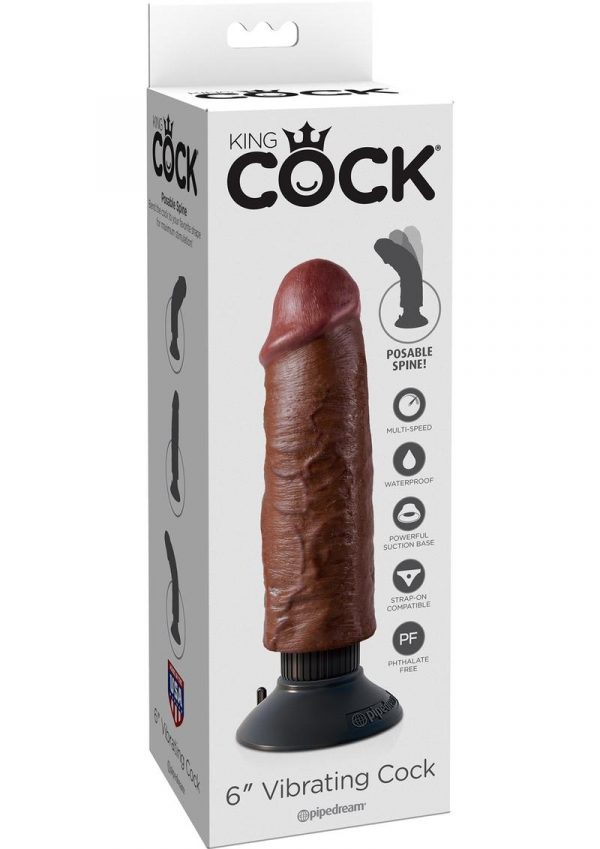 King Cock Vibrating Realistic Dildo Waterproof Brown 6 Inch