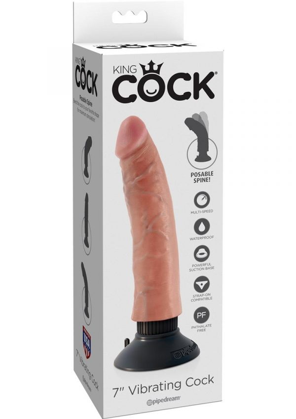 King Cock Vibrating Realistic Dildo Waterproof Flesh 7 Inch