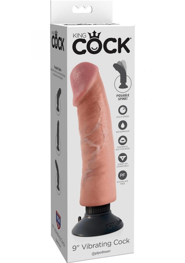 King Cock Vibrating Realistic Dildo Waterproof Flesh 9 Inch