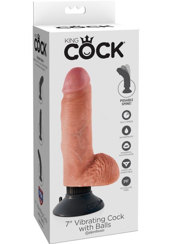 King Cock Vibrating Realistic Dildo With Balls Waterproof Flesh 7 Inch