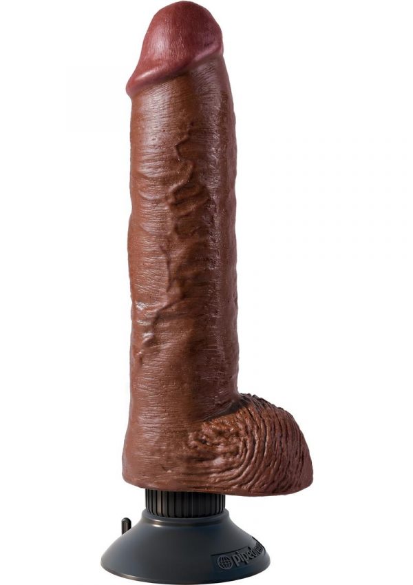 King Cock Vibrating Realistic Dildo With Balls Waterproof Brown 10 Inch