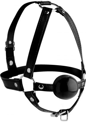 Strict Head Harness And Ball Gag Leather And Metal Black