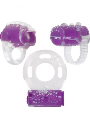 Ring True Cock Ring Set Clear And Purple