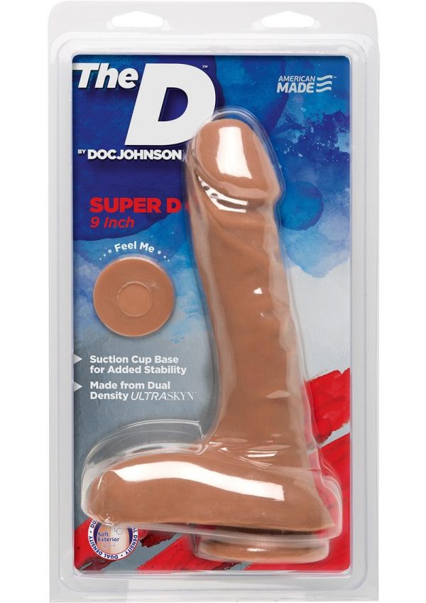 The D Super D Dual Density Ultraskin Realistic Dong With Balls Caramel 9 Inch