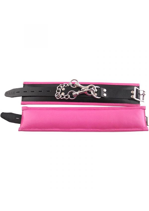 Rouge Padded Leather Ankle Cuffs Black And Pink