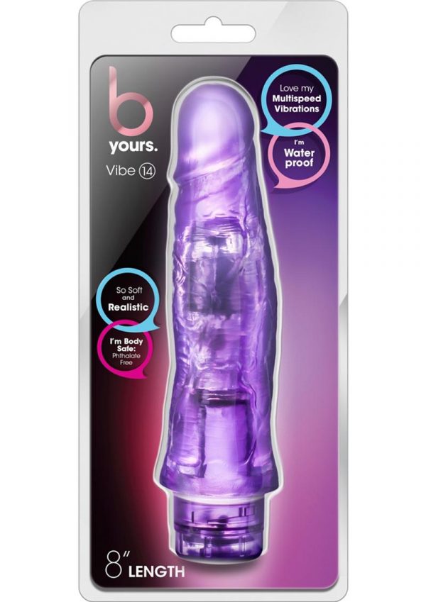 B Yours Vibe 14 Realistic Jelly Vibrator Waterproof Purple 8 Inch