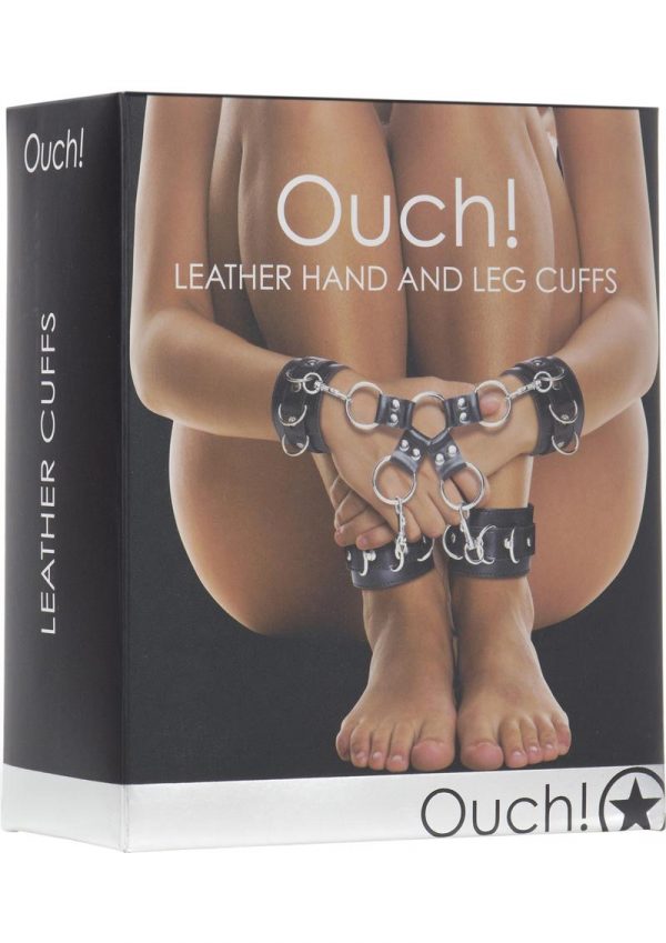 Ouch! Leather Hand And Leg Cuff Black And Silver