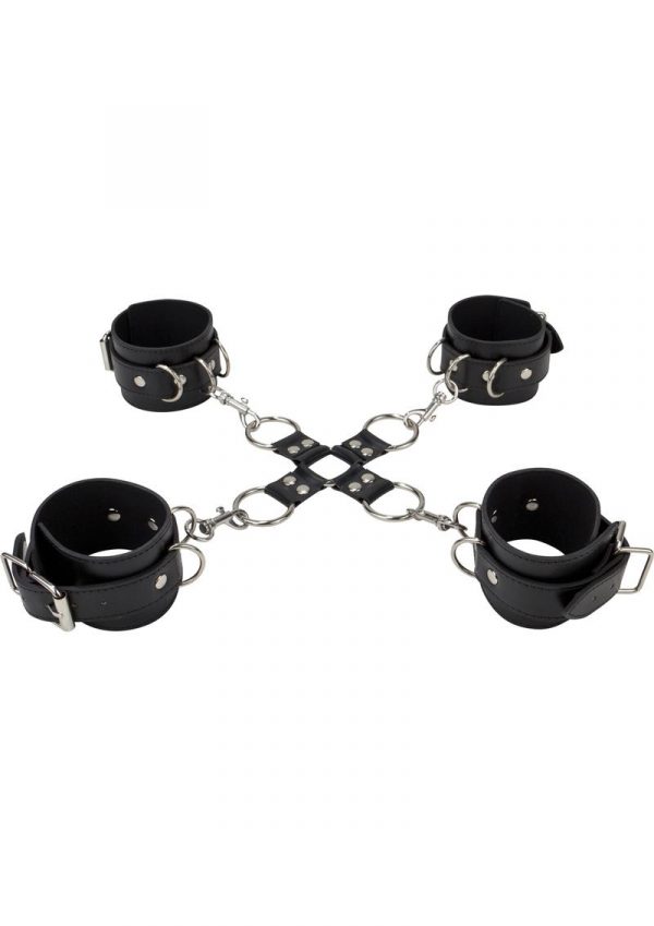 Ouch! Leather Hand And Leg Cuff Black And Silver