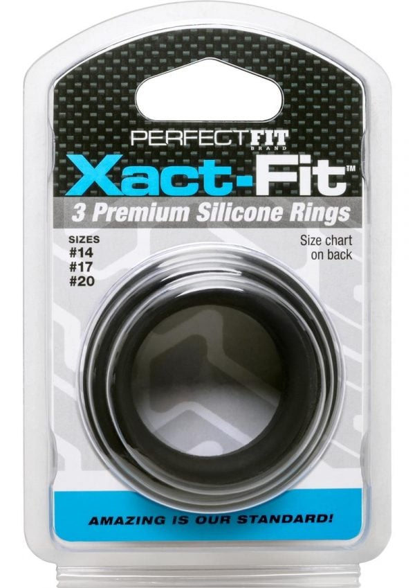 Perfect Fit Xact-Fit Silicone Ring Kit Assorted Sizes 3 Pack - Black