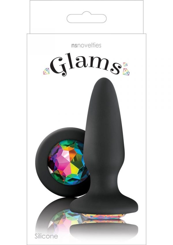 Glams Silicone Anal Plug - Black Rainbow Gem