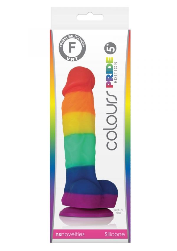 Colours Pride Edition 5in Rainbow Silicone Dildo With Balls Realistic Non-Vibrating Suction Cup Base