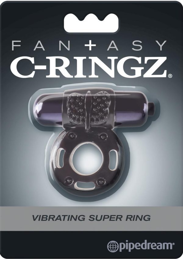Fantasy C-Ringz Vibrating Super Ring Textured Cockring Waterproof Black 2.32 Inch Diameter