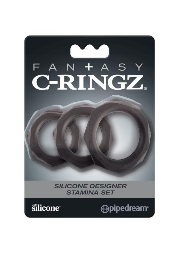 Fantasy C-Ringz Silicone Designer Stamina Cockring Set Black 3 Assorted Sizes Per Set
