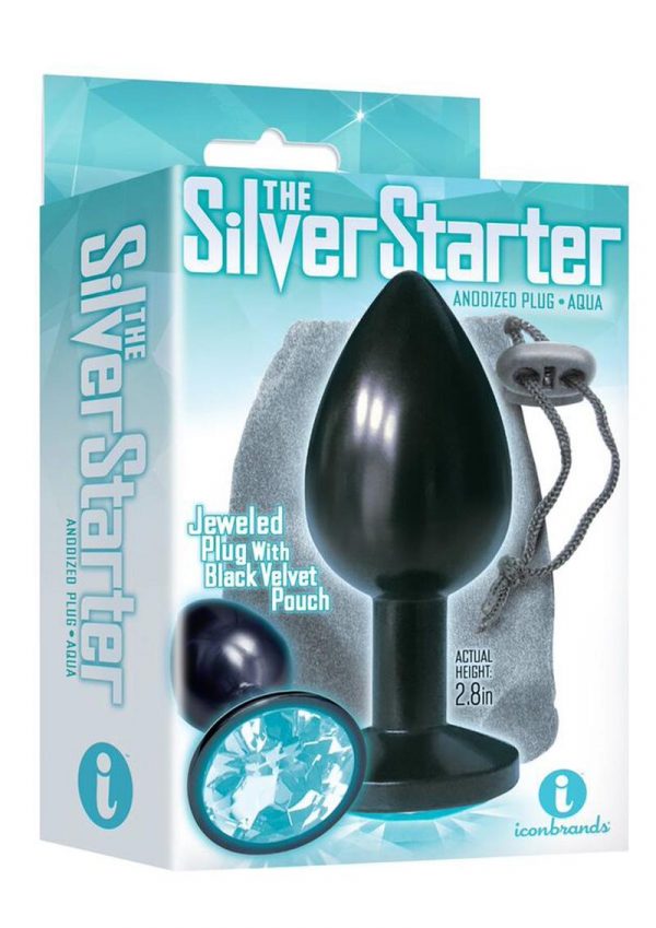 The Silver Starter Jeweled Round Plug Stainless Steel Black And Aqua 2.8 Inch