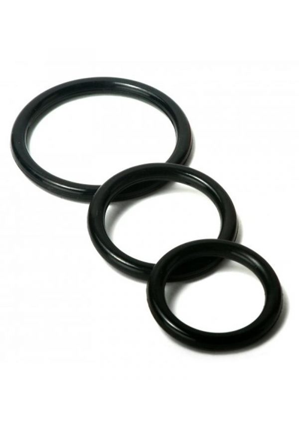 Trinity Vibes Silicone Cock Ring Set Black 3 Assorted Sizes