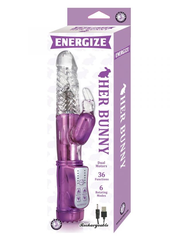 Energize Her Bunny 01 Dual Motor Rotating Rabbit USB Rechargeable Vibe Waterproof Purple 9 inch