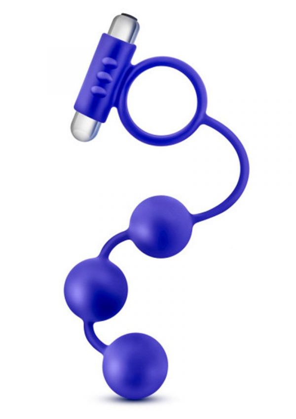 Performance Penetrator Silicone Anal Beads With Cock Ring Waterproof Blue 13 Inch