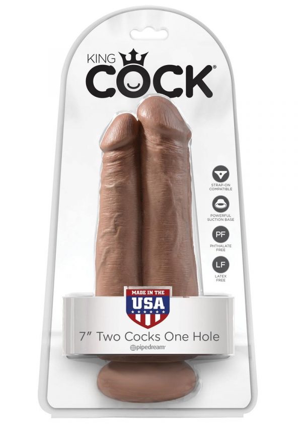 King Cock Two Cocks One Hole Realistic Dildo Tan 7 Inch