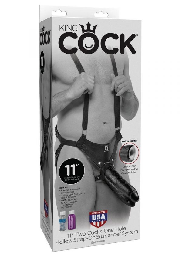 King Cock Strap-On Harness With Two Cocks One Hole Black 11 Inch